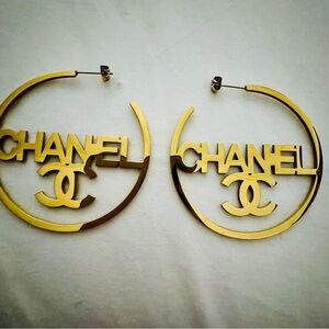Fashion Jewelry Gold CHANEL Logo Hoop Earrings